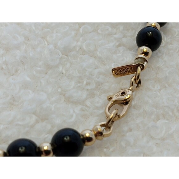 Vintage Monet Beaded Necklace Black Lucite & Gold Tone Beads Classic 18 Inch - Picture 4 of 7